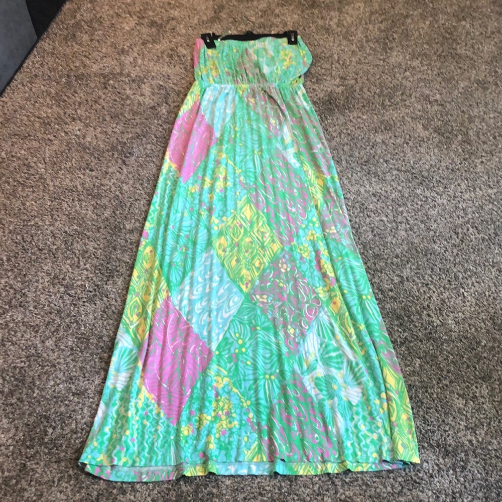 Lilly Pulitzer Green and Blue Maxi Pleated A-Line Skirt